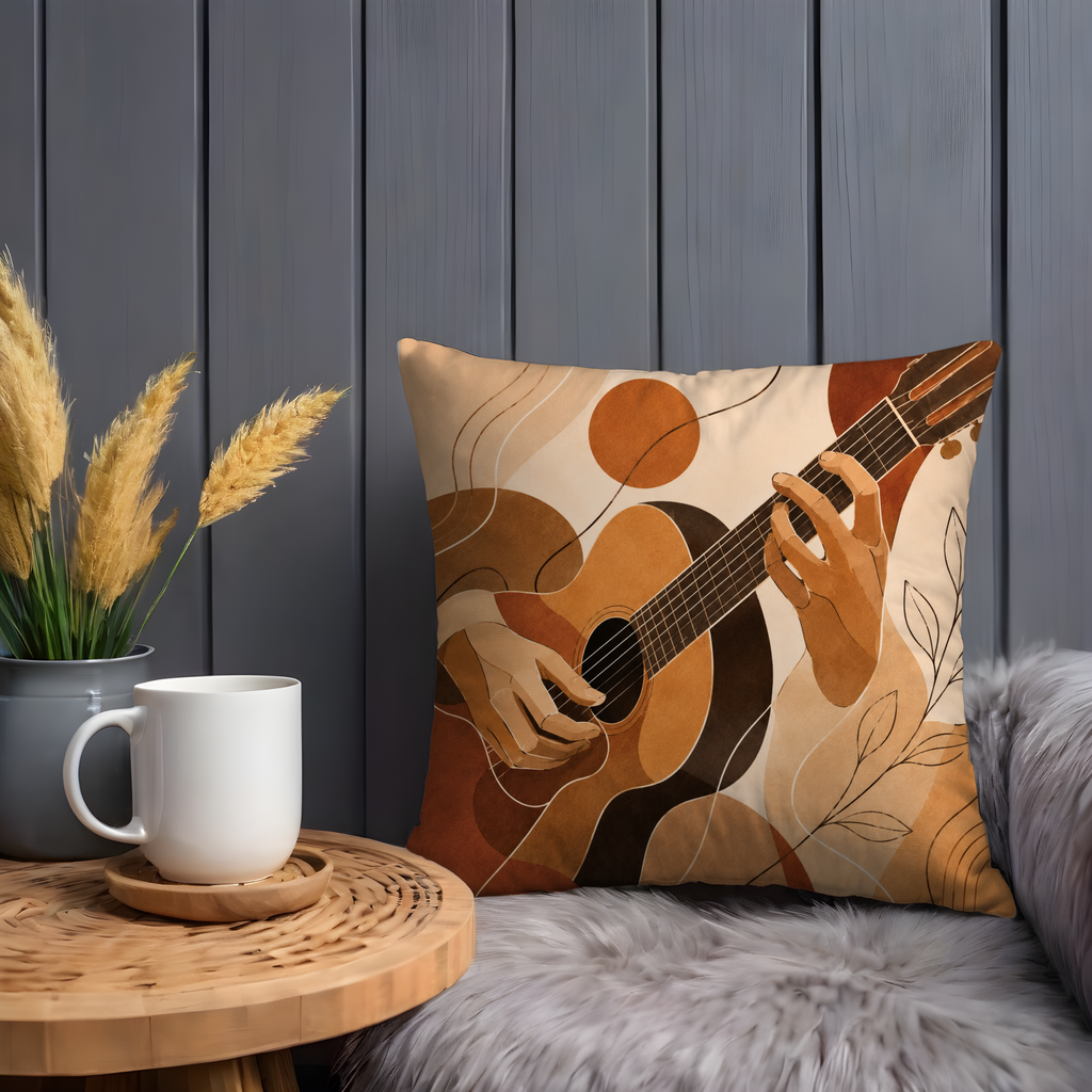 Acoustic Guitar Pillow Cover | Boho Music Art | Gold Crackle Decor