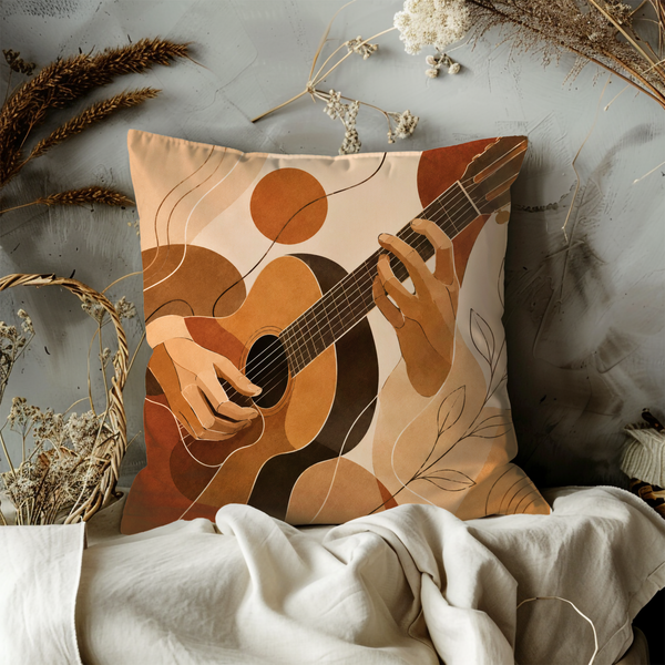 Acoustic Guitar Pillow Cover – Boho Music Art | Gold Crackle Decor