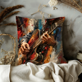 Abstract Guitarist Pillow Cover | Expressive Music Art | Gold Crackle Decor