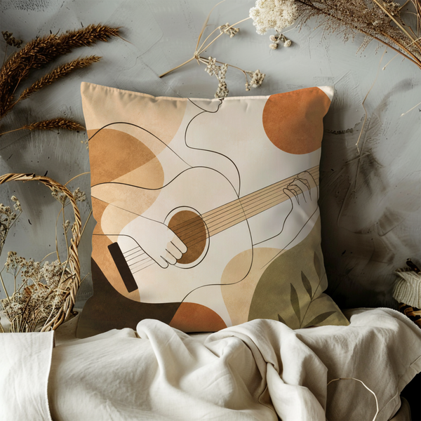 Acoustic Guitar Pillow Cover – Boho Music Art | Gold Crackle Decor
