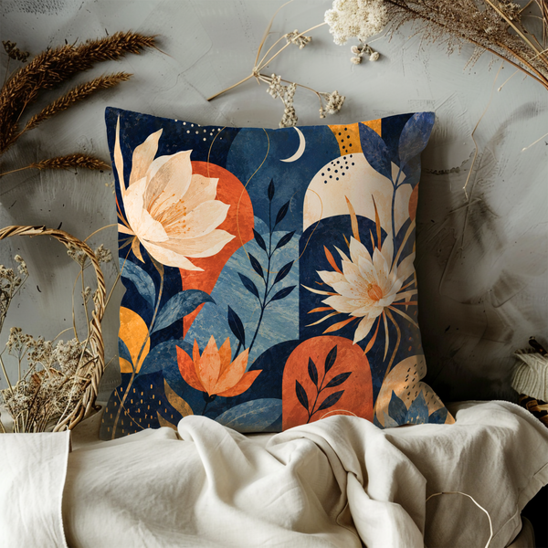 Mystic Floral Pillow Cover – Boho Botanical Art | Gold Crackle Decor