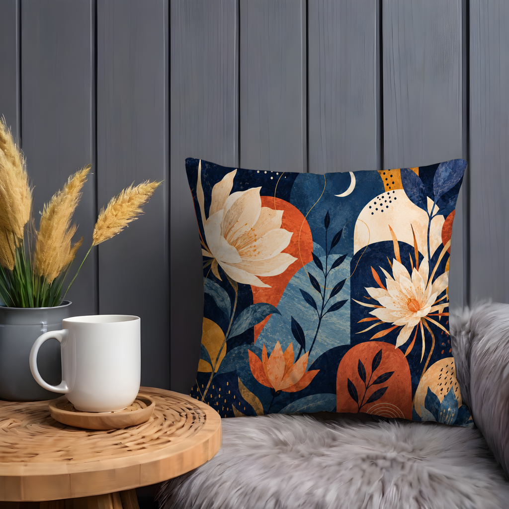 Mystic Floral Pillow Cover | Boho Botanical Art | Gold Crackle Decor