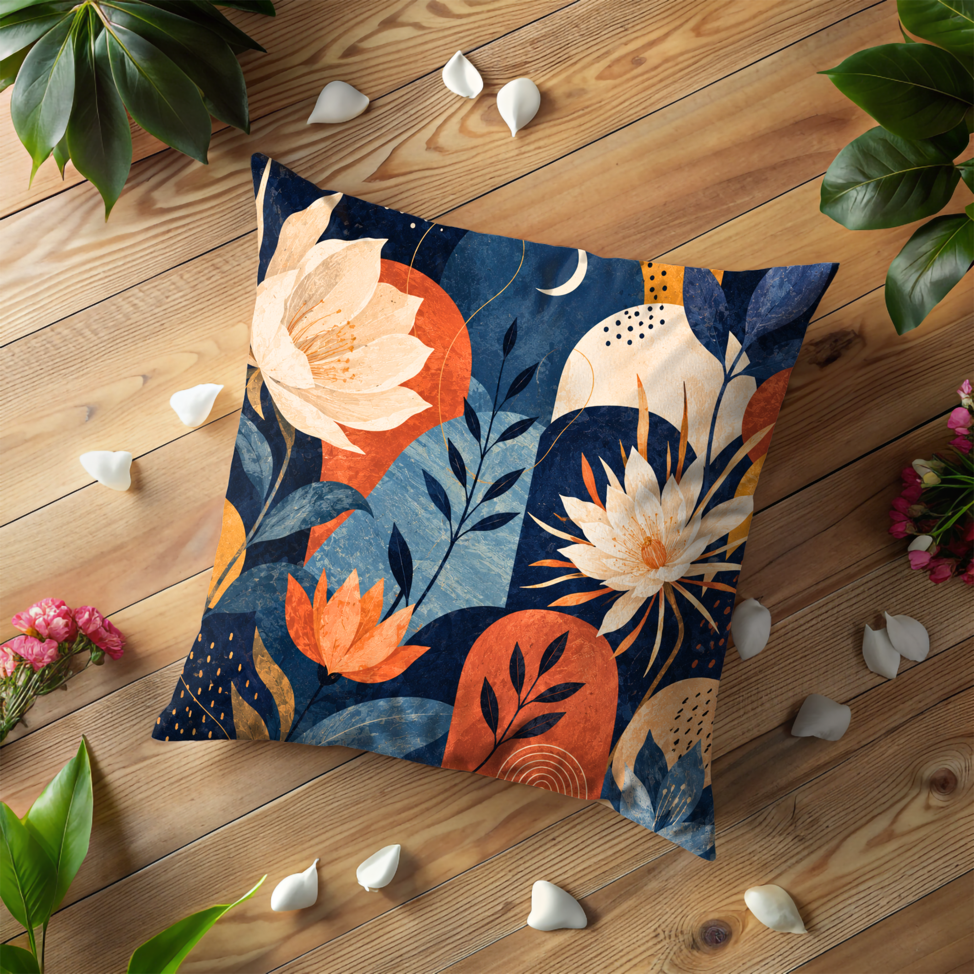 Mystic Floral Pillow Cover | Boho Botanical Art | Gold Crackle Decor