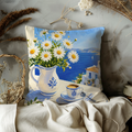 Greek Daisies Coffee Pillow Cover | Mediterranean Art | Gold Crackle Decor