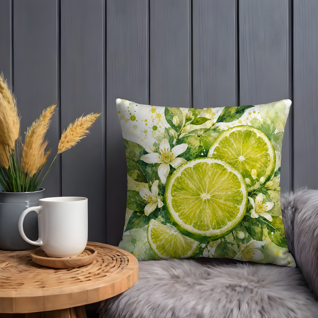 Lime Blossom Pillow Cover | Fresh Citrus Art | Gold Crackle Decor