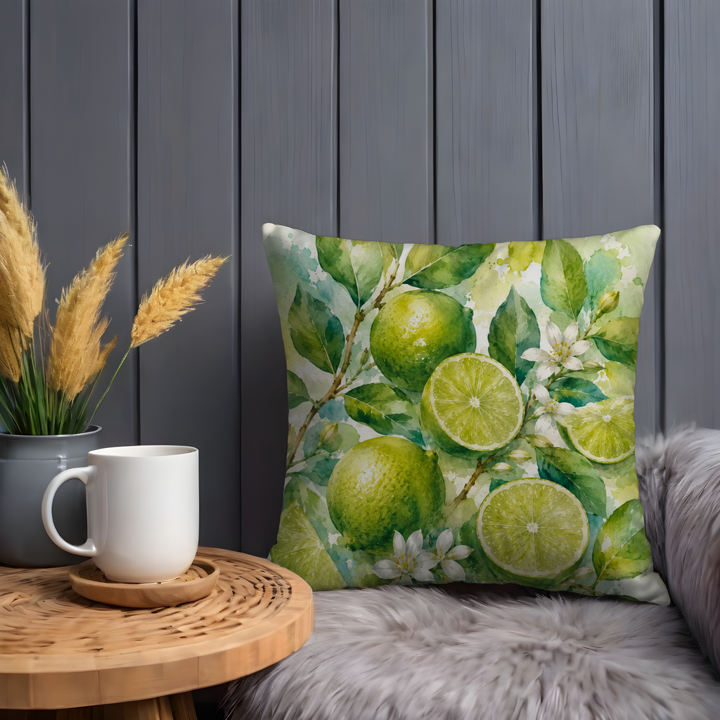 Lime Citrus Pillow Cover | Fresh Botanical Art | Gold Crackle Decor