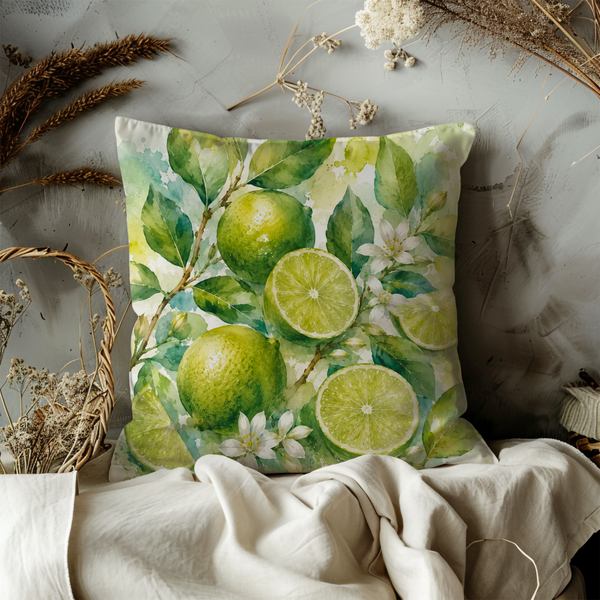 Lime Citrus Pillow Cover – Fresh Botanical Art | Gold Crackle Decor