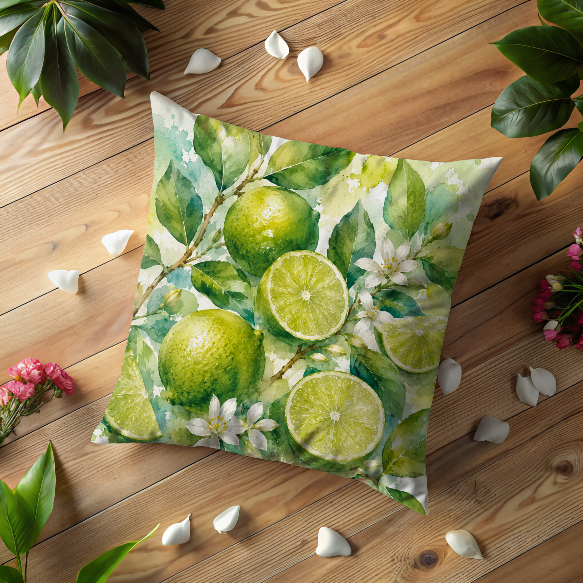 Lime Citrus Pillow Cover | Fresh Botanical Art | Gold Crackle Decor