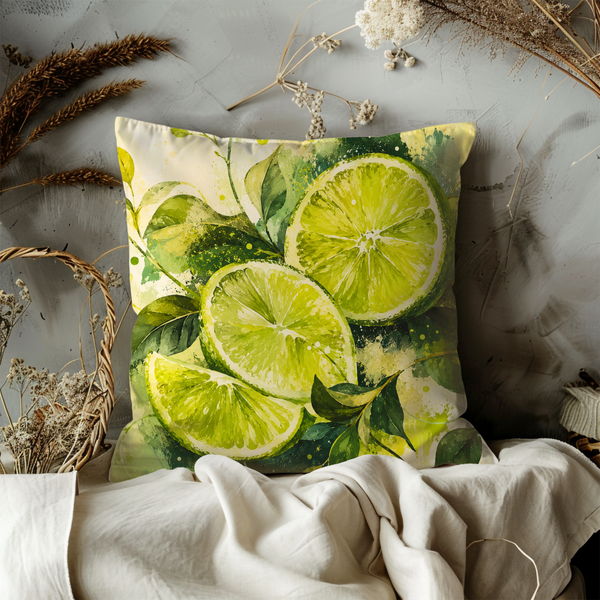 Lime Slices Pillow Cover – Fresh Citrus Art | Gold Crackle Decor