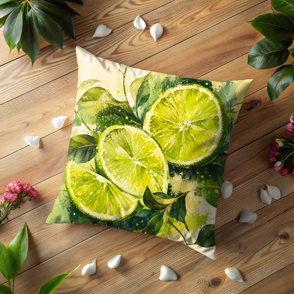 Lime Slices Pillow Cover | Fresh Citrus Art | Gold Crackle Decor