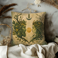 Green Man Woman Pillow Cover | Pagan Nature Art | Gold Crackle Decor