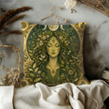 Forest Goddess Pillow Cover | Pagan Nature Art | Gold Crackle Decor
