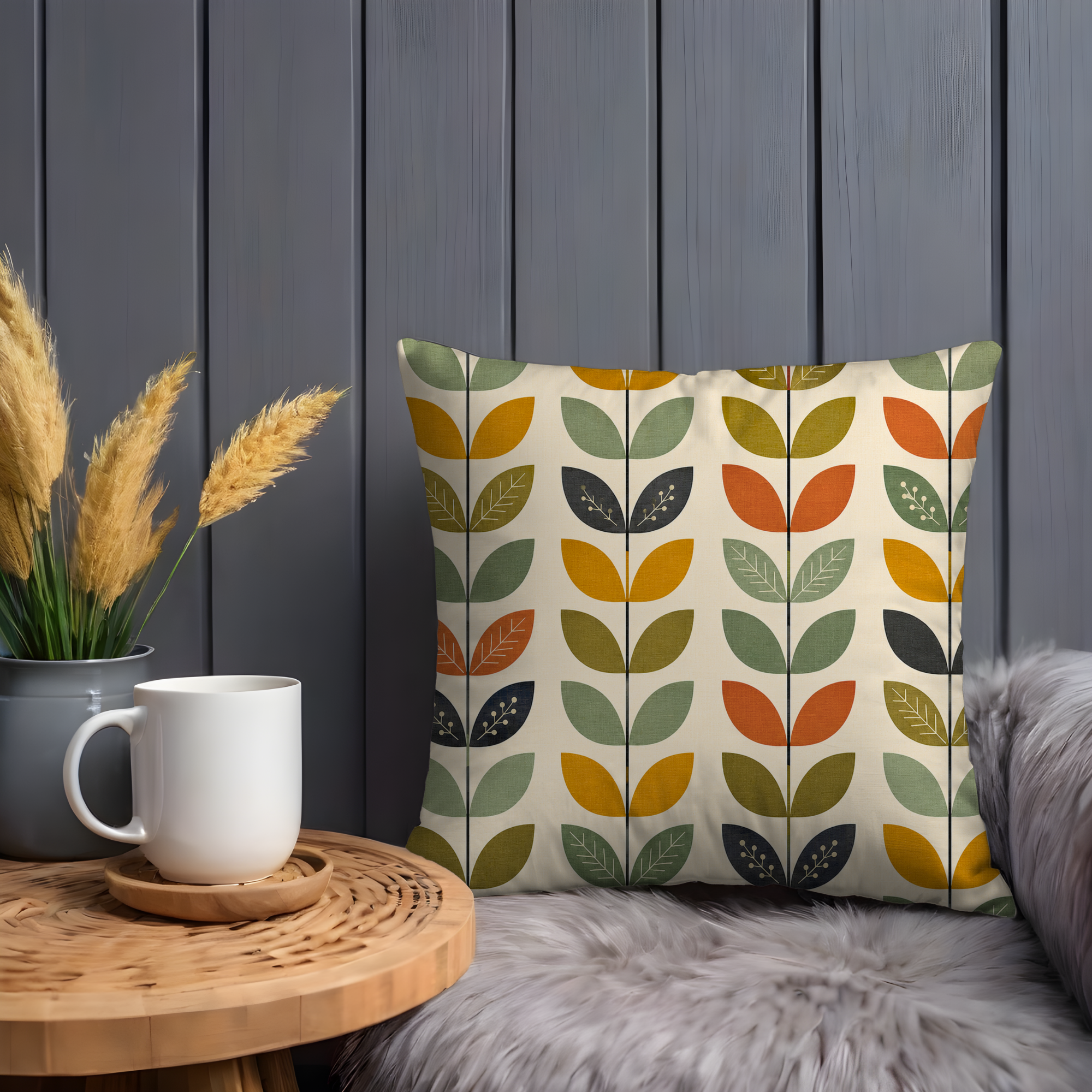Mid Century Leaf Pillow Cover Geometric Modern Throw Pillow Retro Decor Gift for Her
