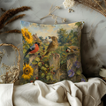 Garden Birds Pillow Cover | Countryside Wildlife Art | Gold Crackle Decor