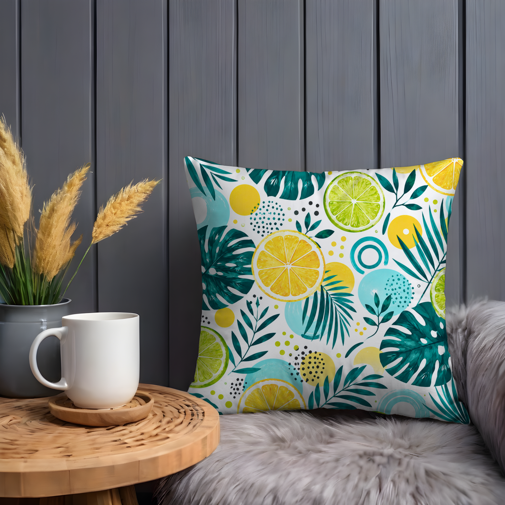 Tropical Citrus Pillow Cover | Lemon Lime Art | Gold Crackle Decor