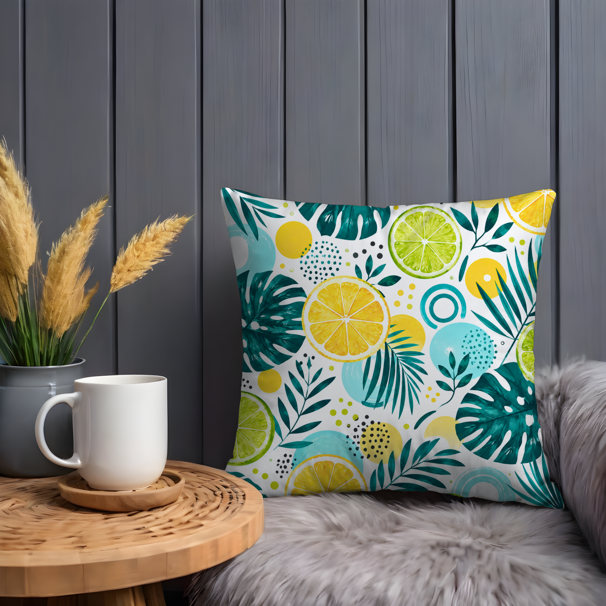 Tropical Citrus Pillow Cover | Lemon Lime Art | Gold Crackle Decor