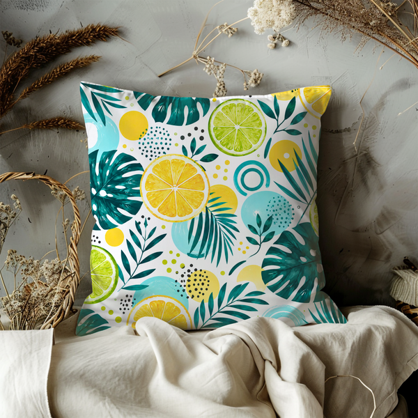 Tropical Citrus Pillow Cover – Lemon Lime Art | Gold Crackle Decor