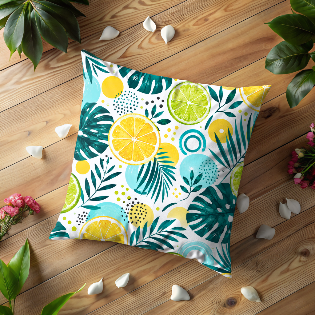 Tropical Citrus Pillow Cover | Lemon Lime Art | Gold Crackle Decor