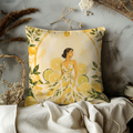 Lemon Grove Goddess Pillow Cover | Citrus Elegance Art | Gold Crackle Decor