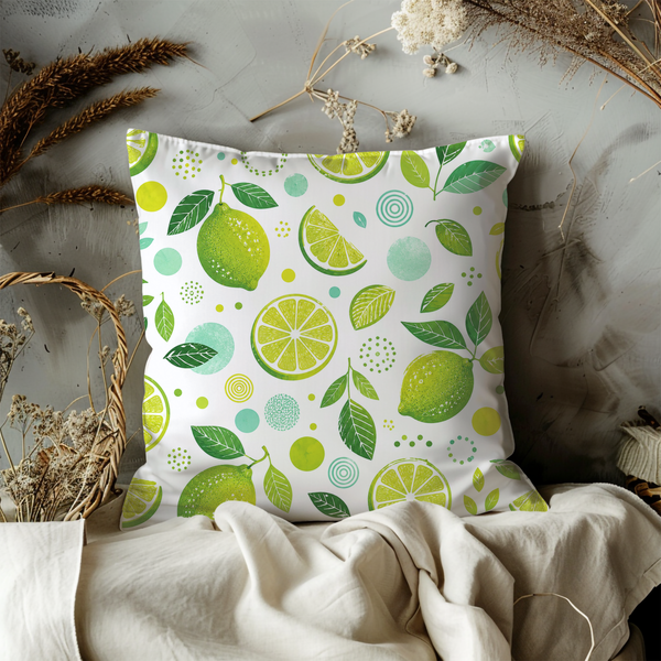 Lime Pattern Pillow Cover – Tropical Citrus Art | Gold Crackle Decor