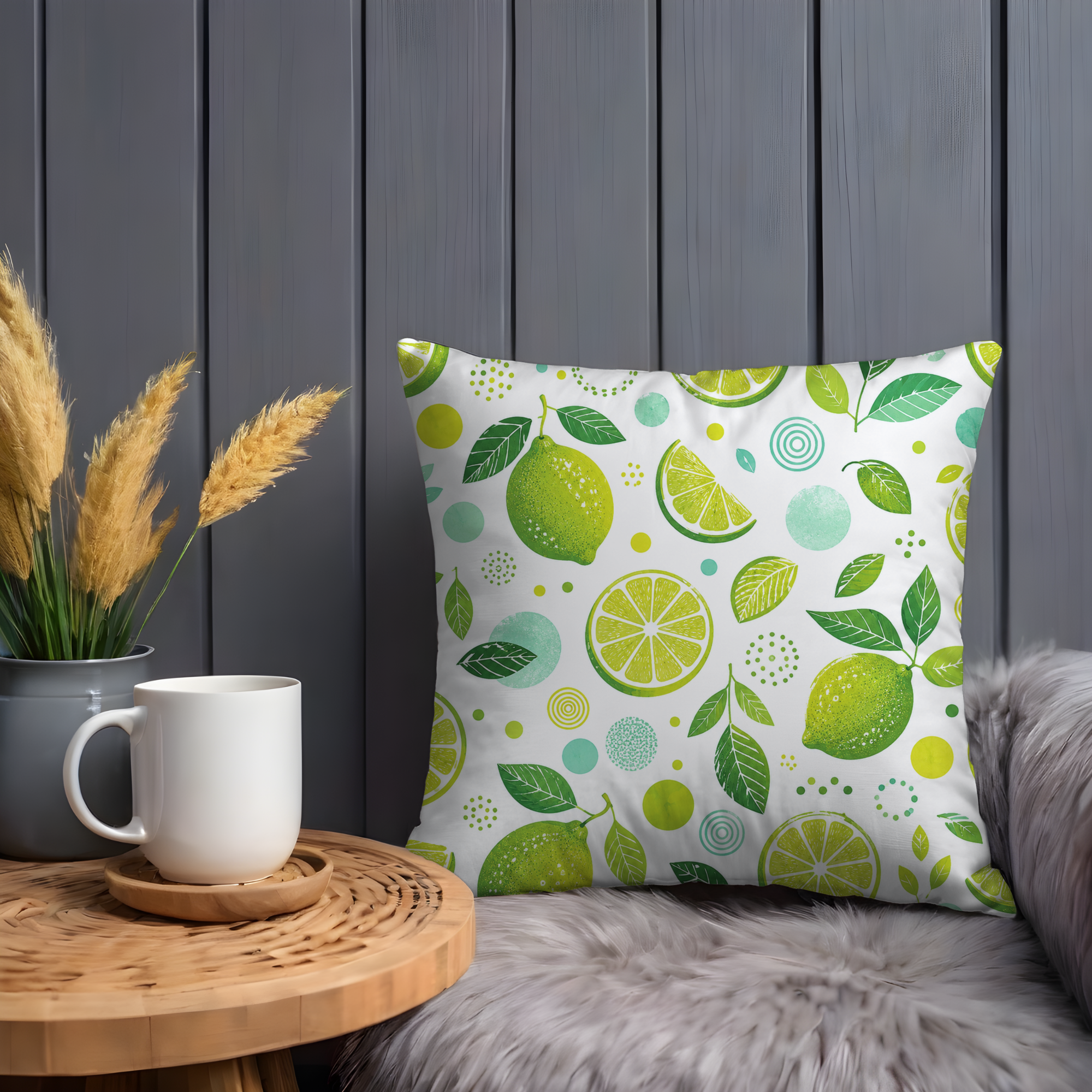 Lime Pattern Pillow Cover | Tropical Citrus Art | Gold Crackle Decor