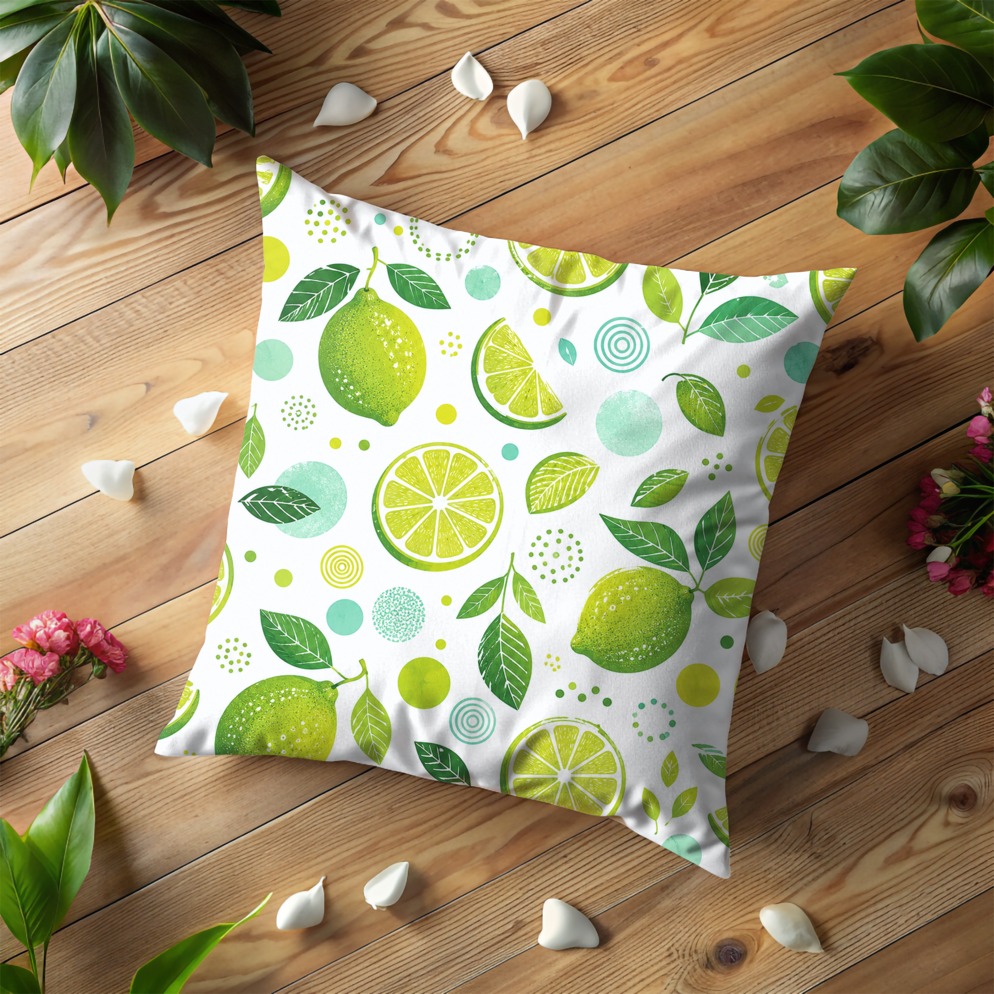 Lime Pattern Pillow Cover | Tropical Citrus Art | Gold Crackle Decor