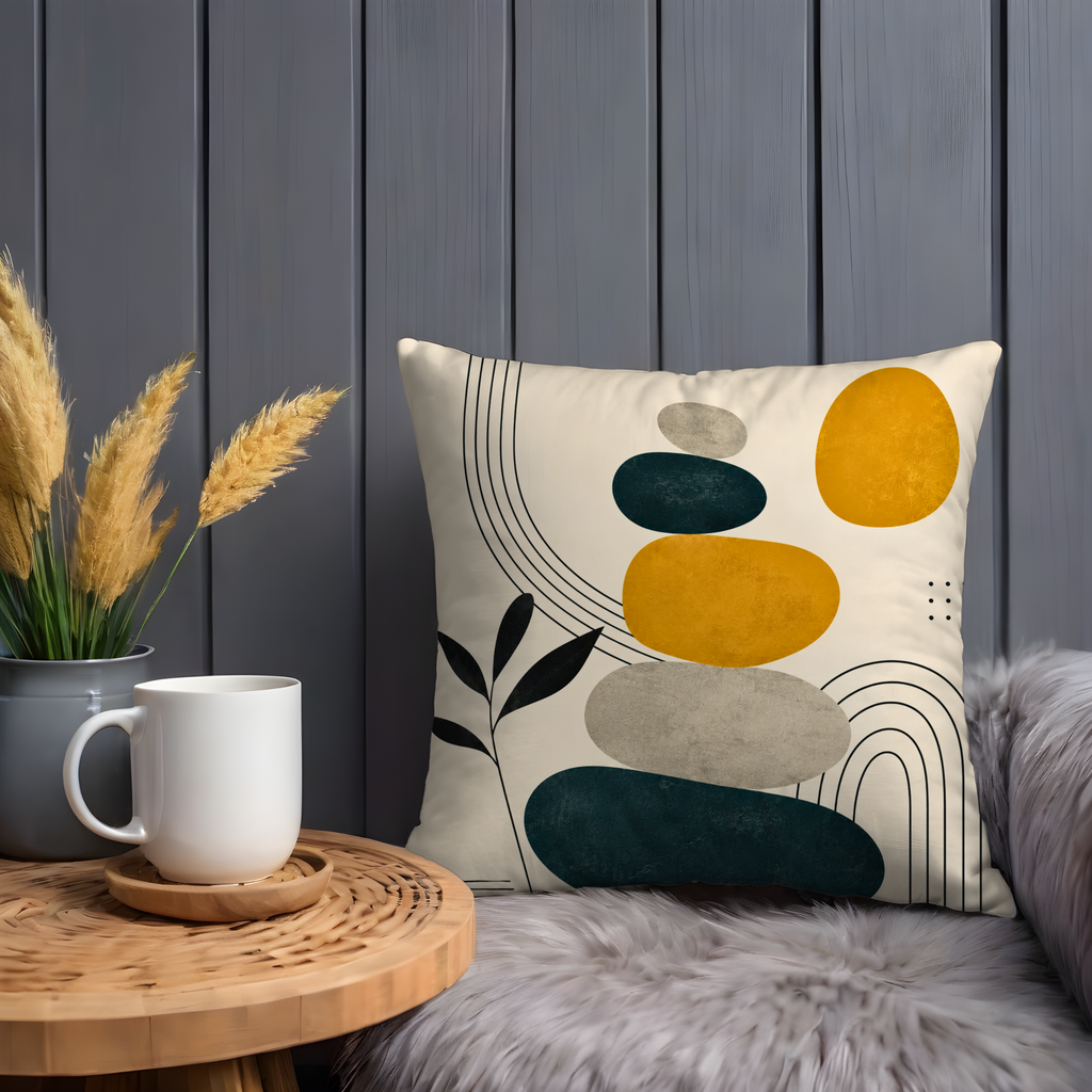 Minimalist Stacked Stones Pillow Cover | Abstract Boho Art | Gold Crackle Decor