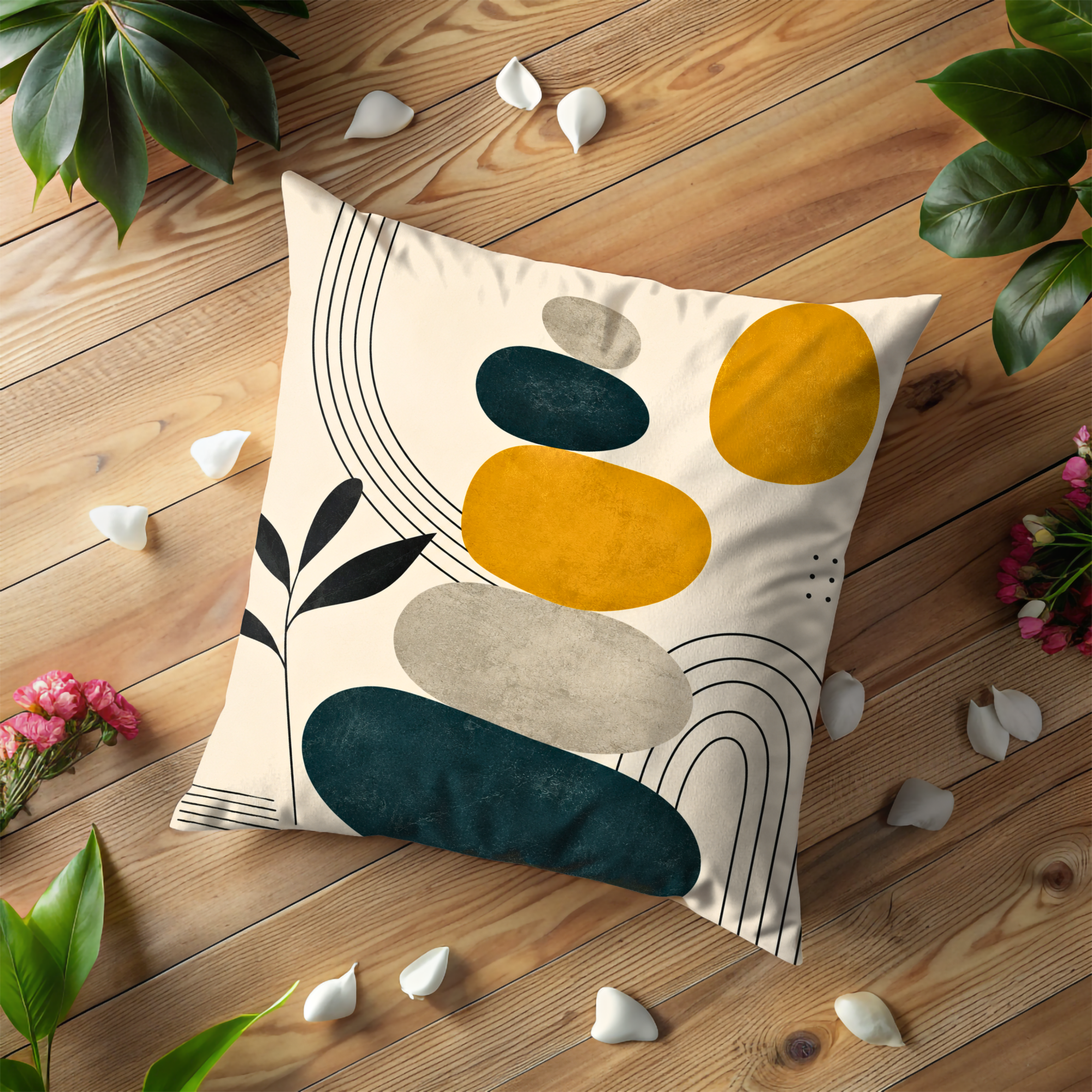 Minimalist Stacked Stones Pillow Cover | Abstract Boho Art | Gold Crackle Decor