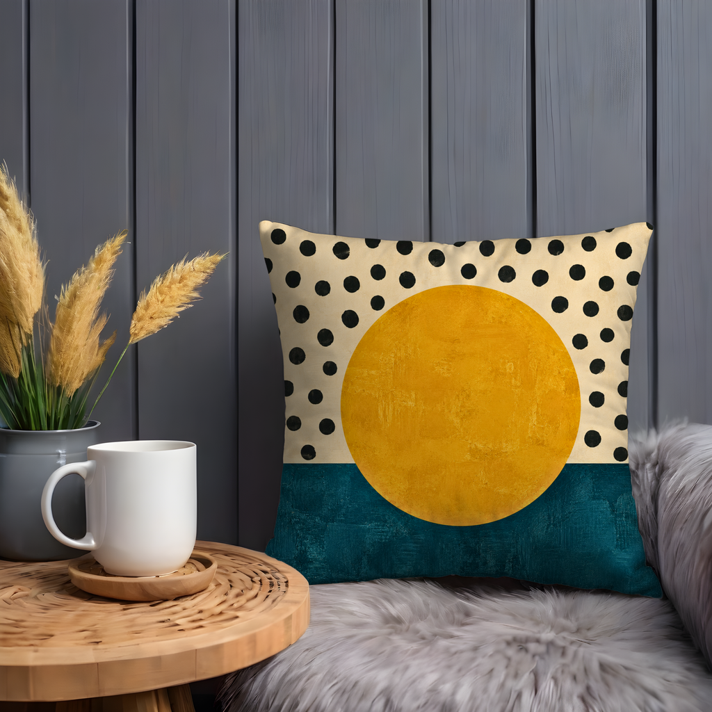 Abstract Sun Pillow Cover | Minimalist Geometric Art | Gold Crackle Decor