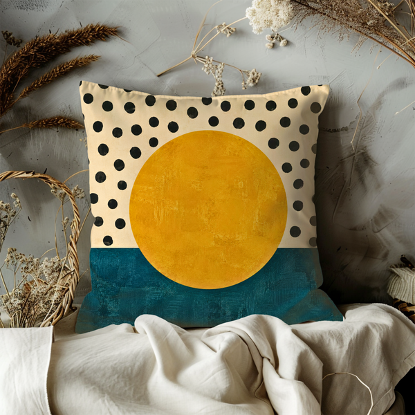 Abstract Sun Pillow Cover – Minimalist Geometric Art | Gold Crackle Decor