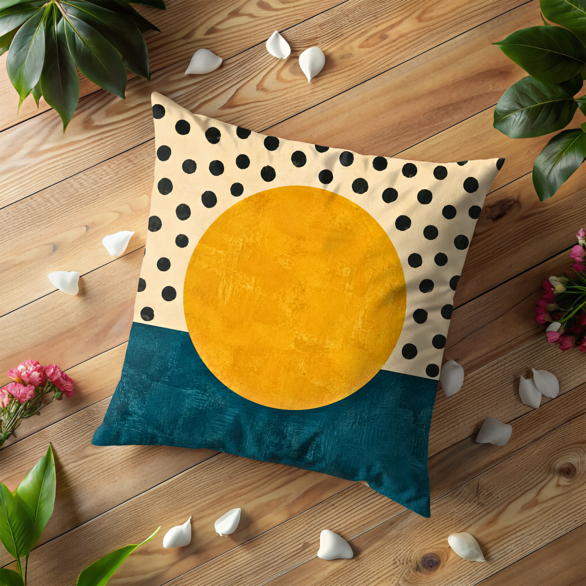 Abstract Sun Pillow Cover | Minimalist Geometric Art | Gold Crackle Decor