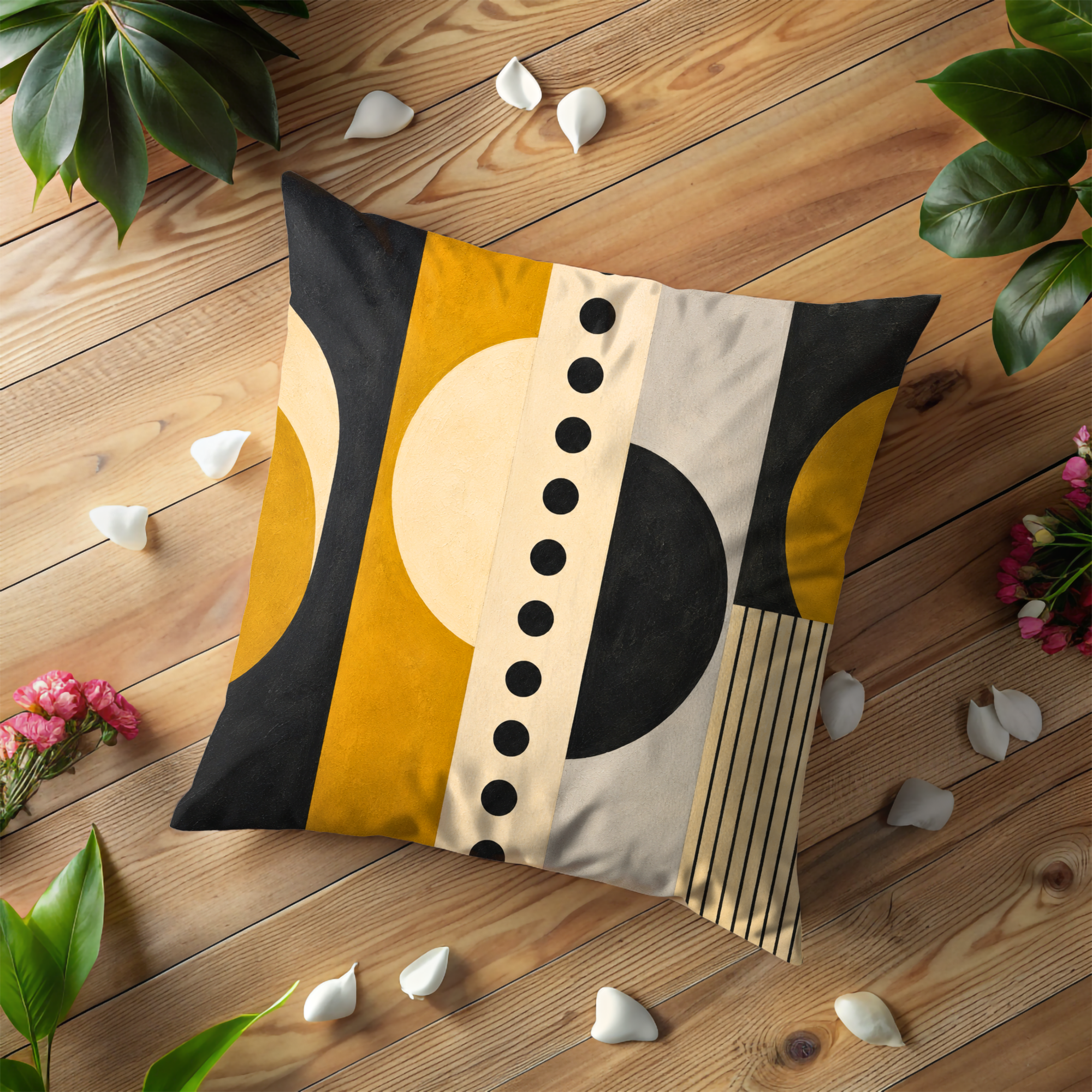 Geometric Sun Pillow Cover | Modern Abstract Art | Gold Crackle Decor