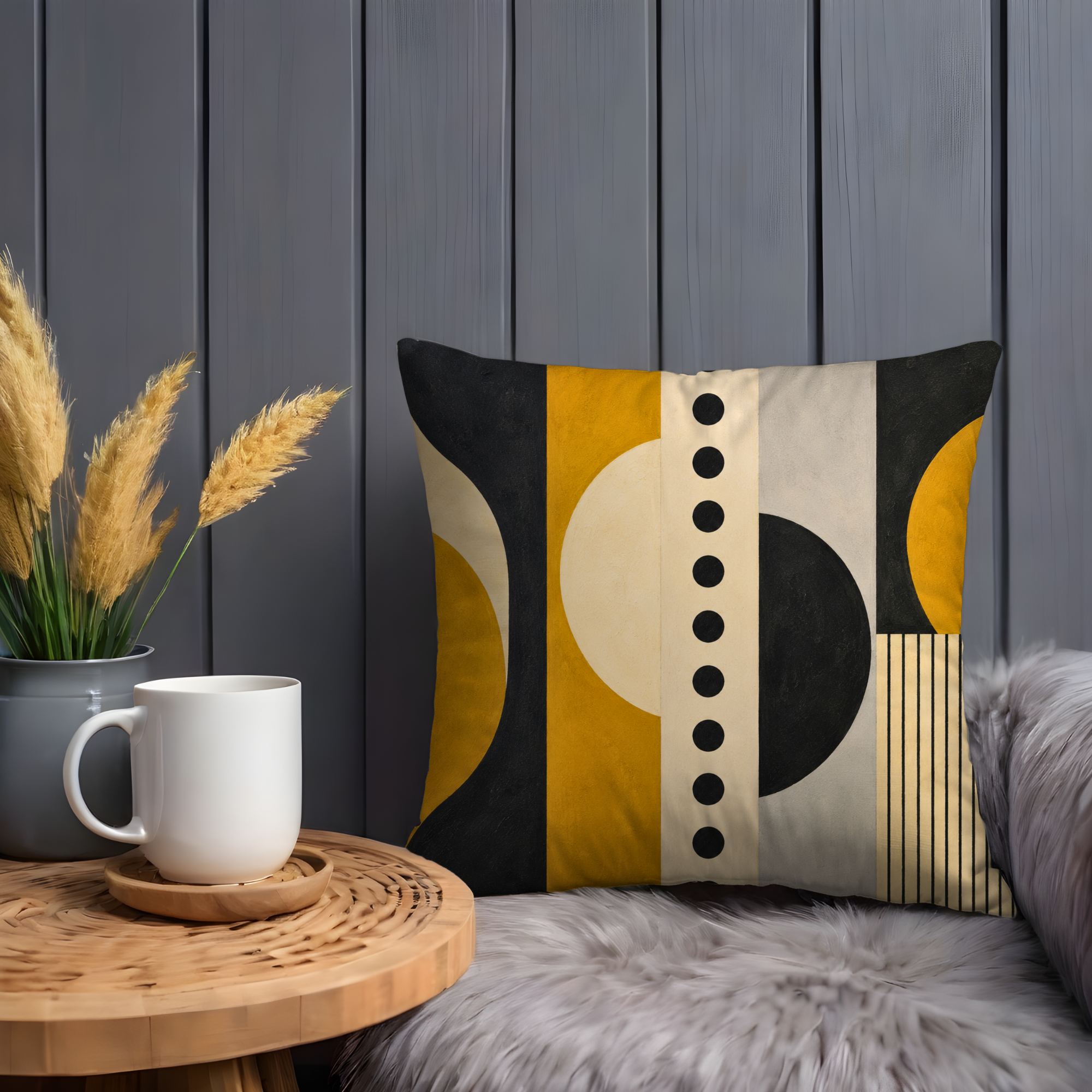 Geometric Sun Pillow Cover | Modern Abstract Art | Gold Crackle Decor