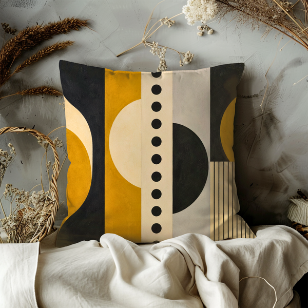 Geometric Sun Pillow Cover – Modern Abstract Art | Gold Crackle Decor