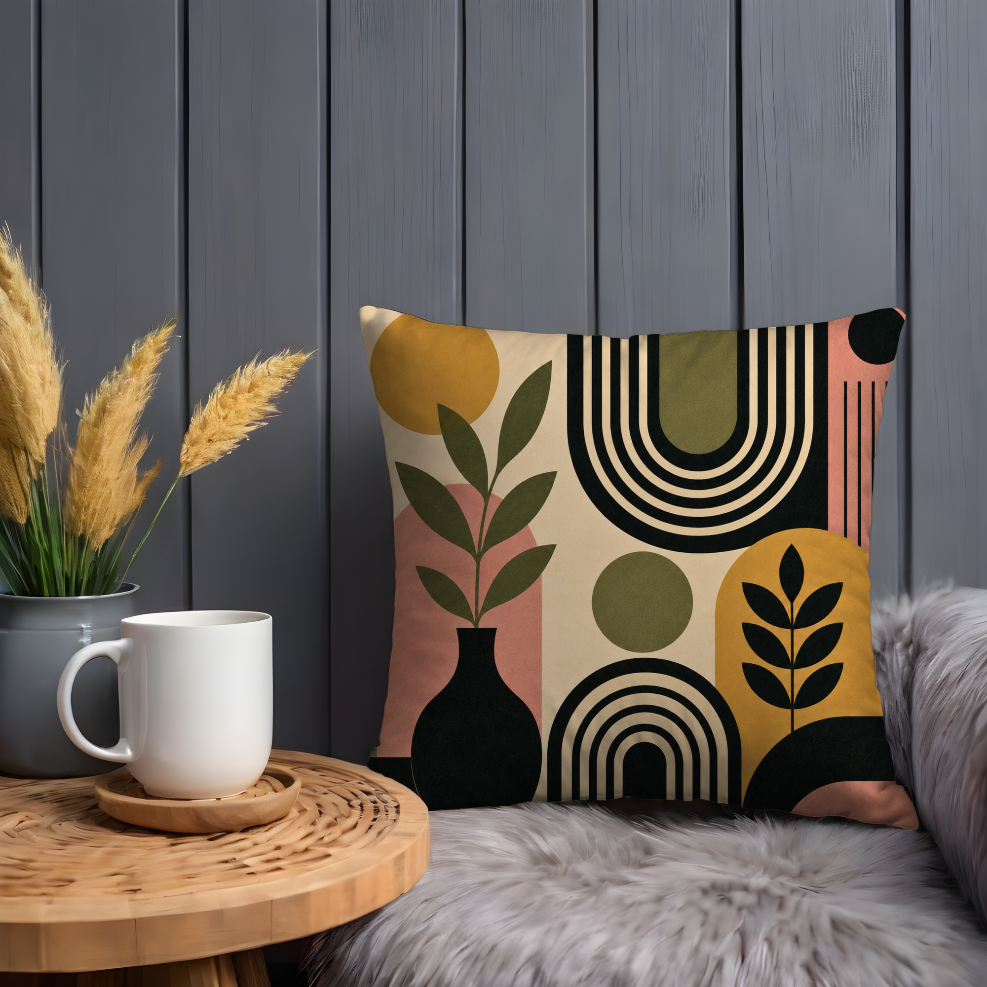 Modern Geometric Leaf Pillow Cover | Abstract Boho Art | Gold Crackle Decor