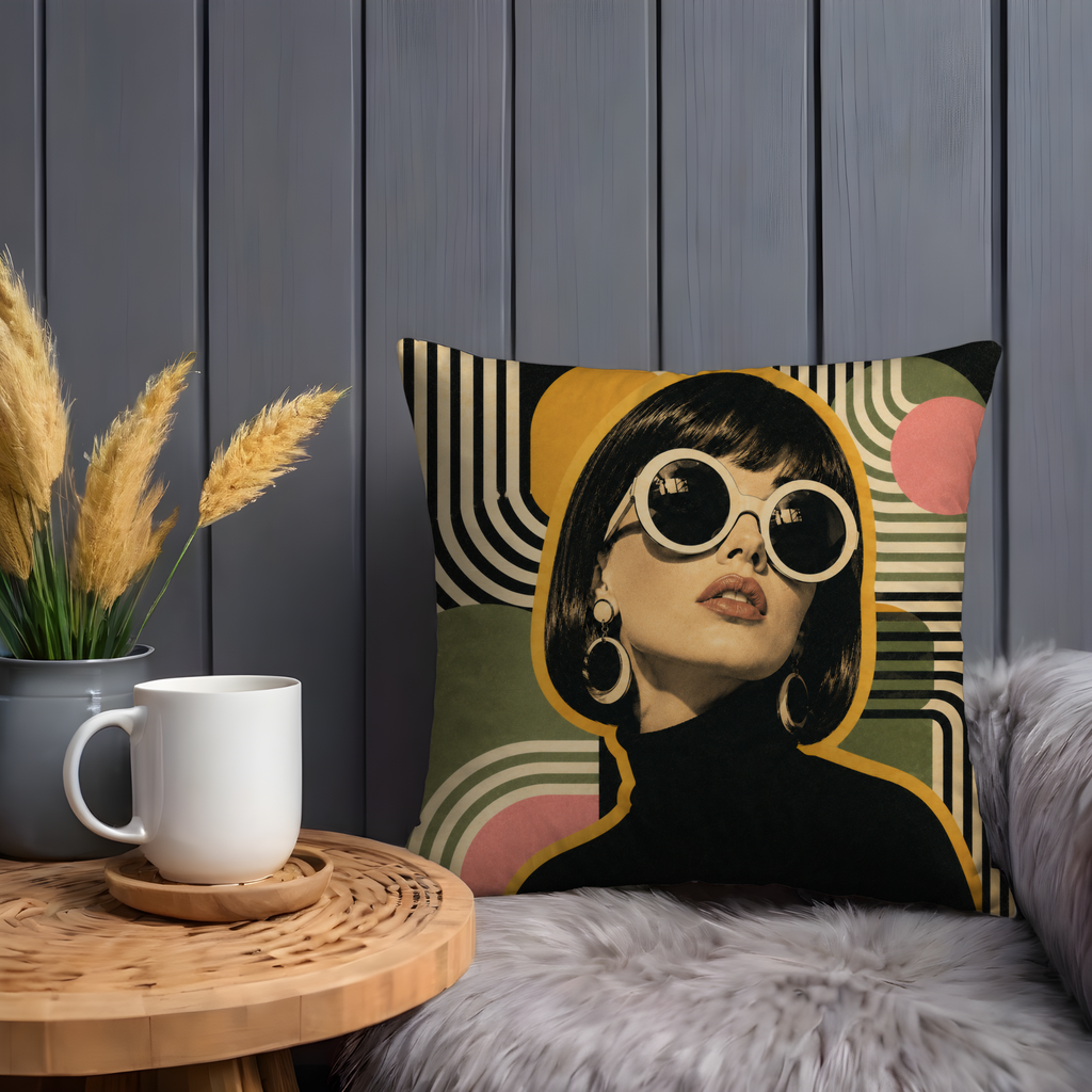 Retro Sunglasses Woman Pillow Cover | Geometric Pop Art | Gold Crackle Decor