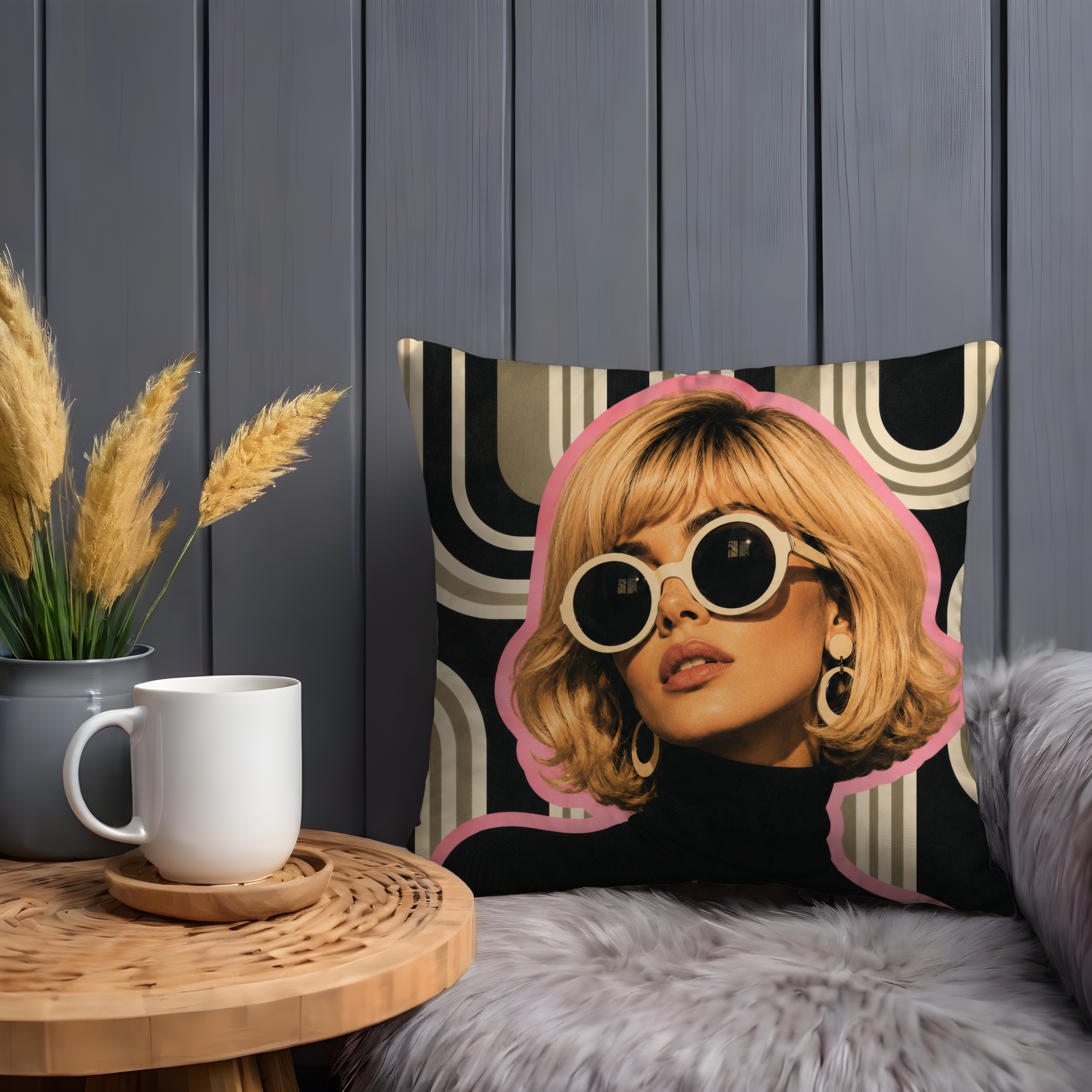 Retro Blonde Sunglasses Pillow Cover | Pop Art Geometric | Gold Crackle Decor