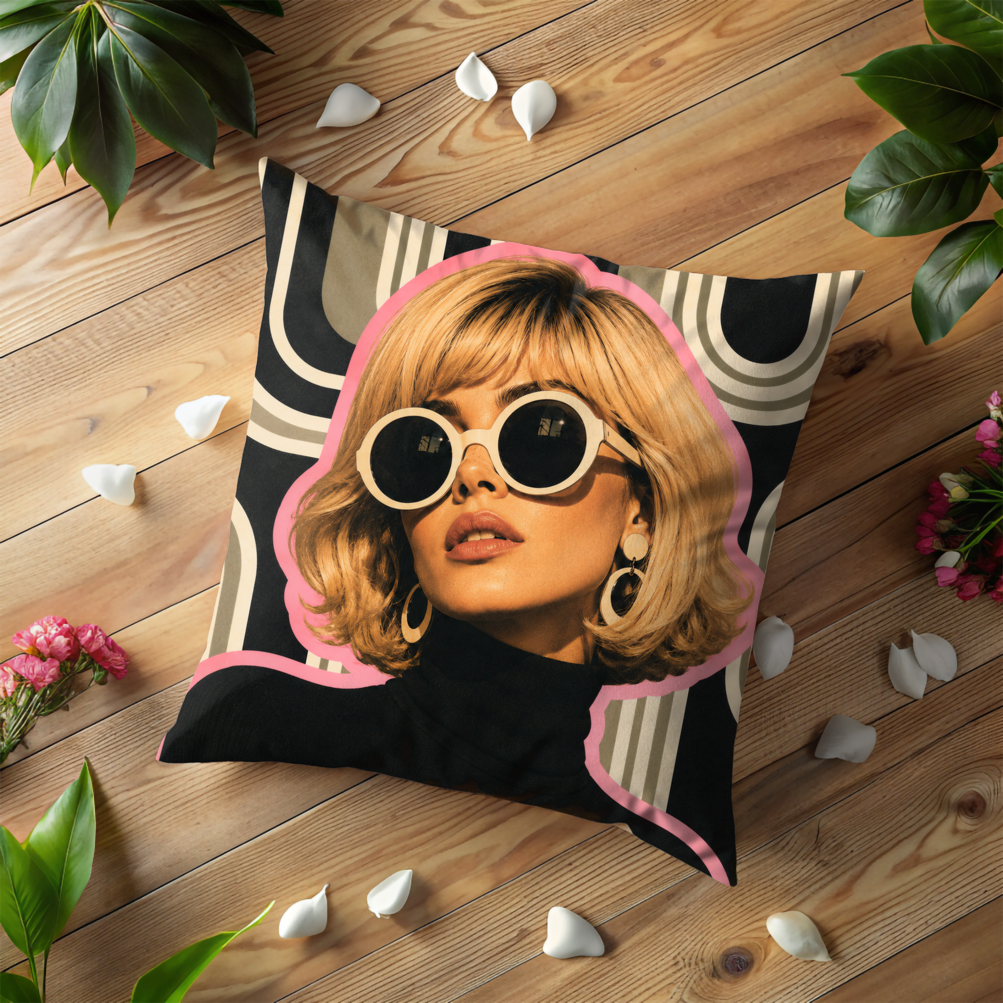 Retro Blonde Sunglasses Pillow Cover | Pop Art Geometric | Gold Crackle Decor