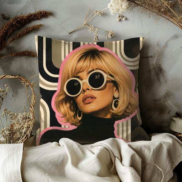 Retro Blonde Sunglasses Pillow Cover – Pop Art Geometric | Gold Crackle Decor
