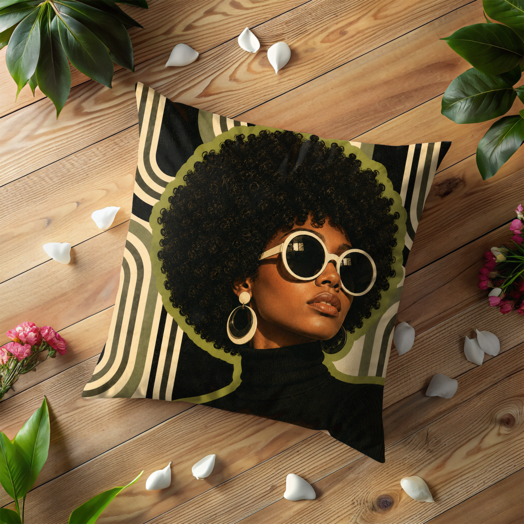 Retro Afro Sunglasses Pillow Cover | Geometric Pop Art | Gold Crackle Decor