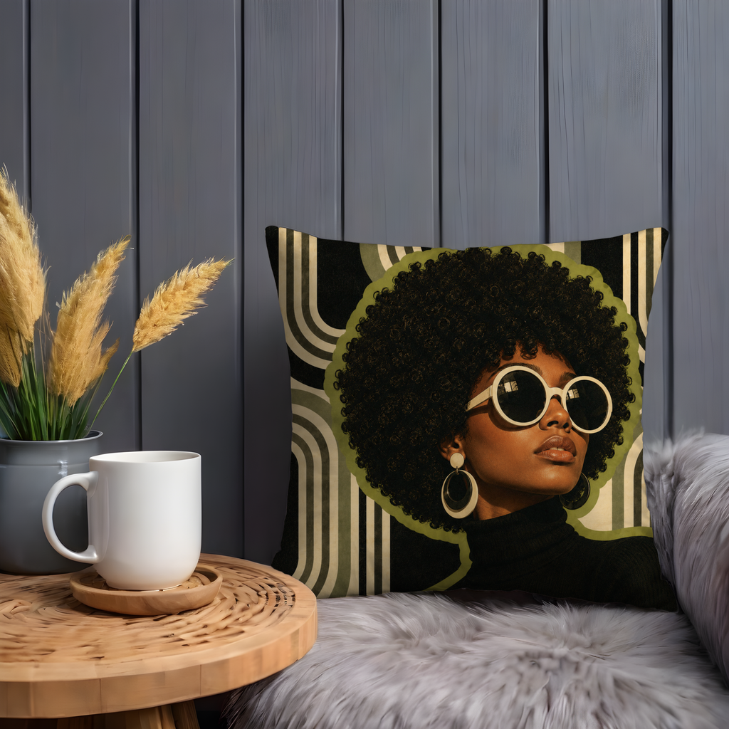 Retro Afro Sunglasses Pillow Cover | Geometric Pop Art | Gold Crackle Decor