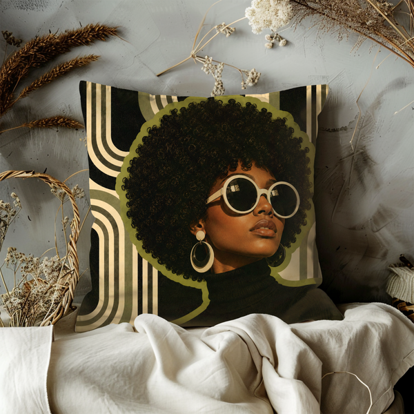 Retro Afro Sunglasses Pillow Cover – Geometric Pop Art | Gold Crackle Decor