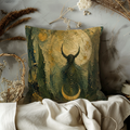 Mystical Horned Moon Pillow Cover | Pagan Spiritual Art | Gold Crackle Decor