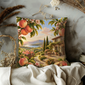 Peach Blossom Terrace Pillow Cover | Mediterranean Landscape Art | Gold Crackle Decor