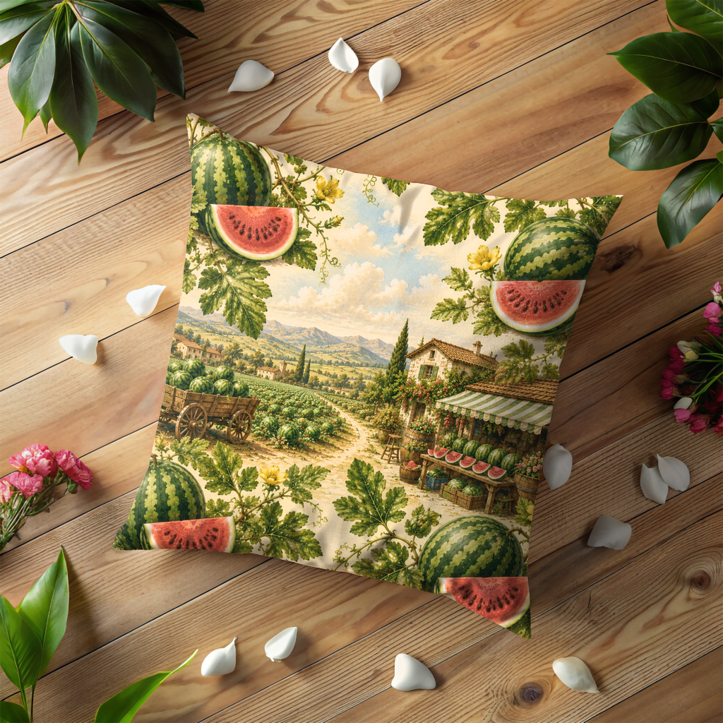 Watermelon Harvest Pillow Cover | Rustic Farm Art | Gold Crackle Decor