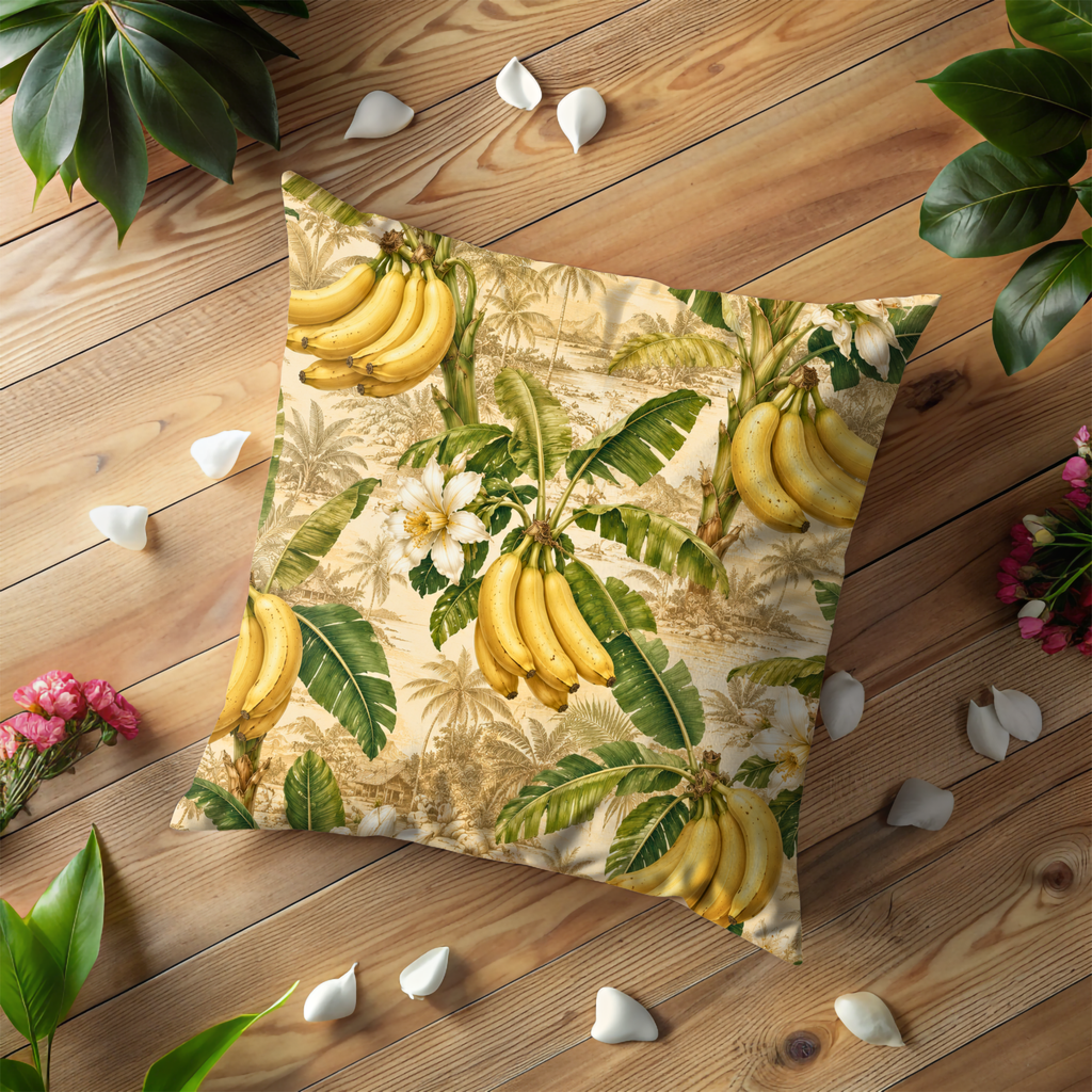 Tropical Banana Grove Pillow Cover | Exotic Landscape Art | Gold Crackle Decor
