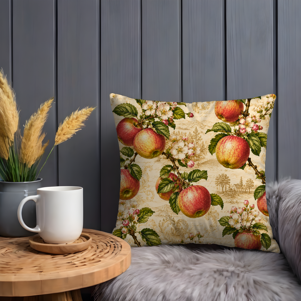 Apple Blossom Orchard Pillow Cover | Rustic Farm Art | Gold Crackle Decor