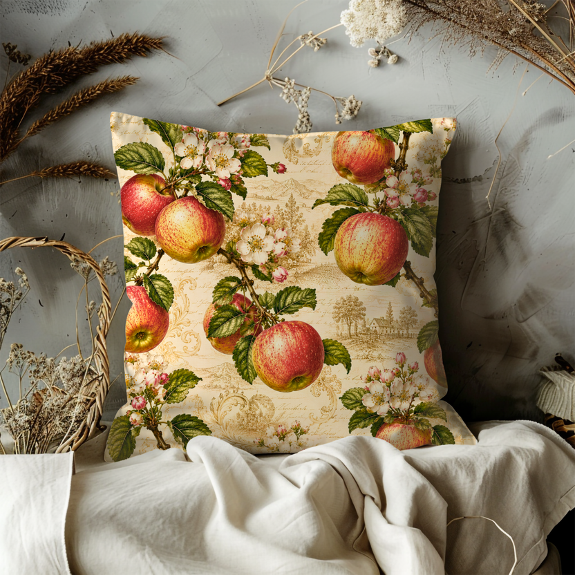 Apple Blossom Orchard Pillow Cover – Rustic Farm Art | Gold Crackle Decor