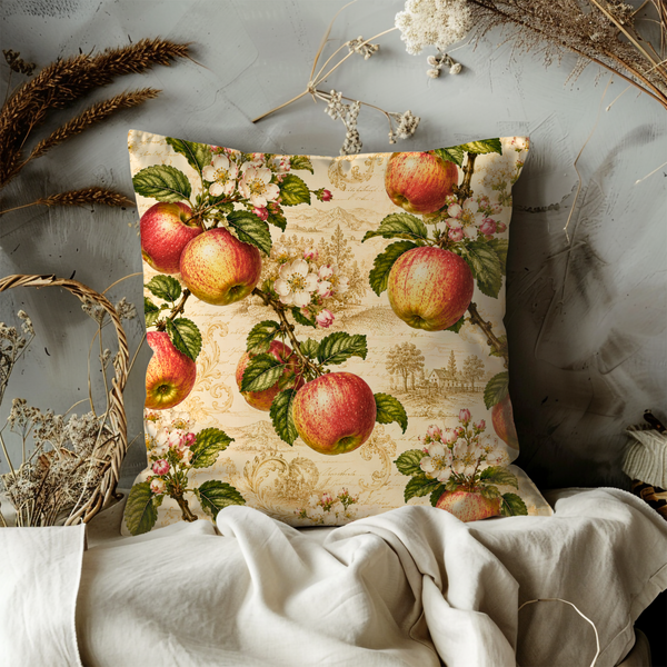Apple Blossom Orchard Pillow Cover – Rustic Farm Art | Gold Crackle Decor