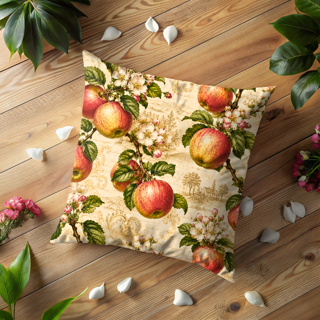 Apple Blossom Orchard Pillow Cover | Rustic Farm Art | Gold Crackle Decor